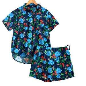 J.Crew Women's Sz XS-Top/8-Bottoms Floral Button-Up Shirt & Wrap Shorts Set